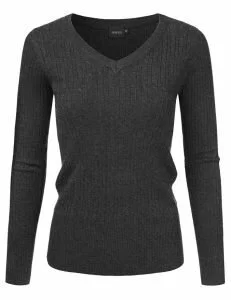 1.NINEXIS Womens Long Sleeve V-Neck Twisted Knit Sweater