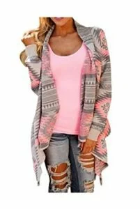 5.ARJOSA Women’s Casual Geometric Irregular Hem Front Open Drape Cardigan Sweater
